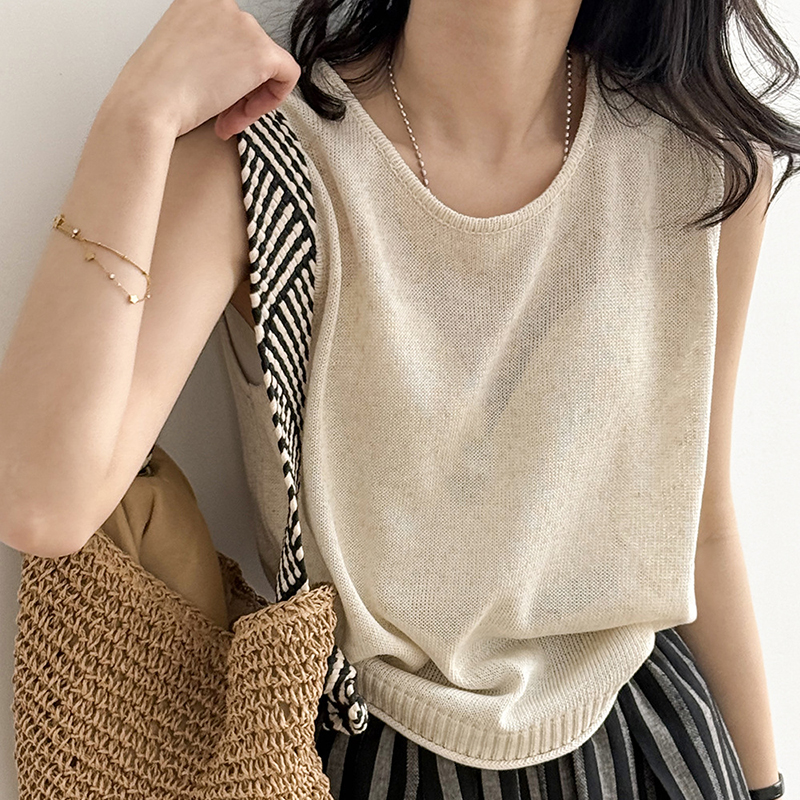 簡約亞麻寬鬆內搭針織背心（7色）
