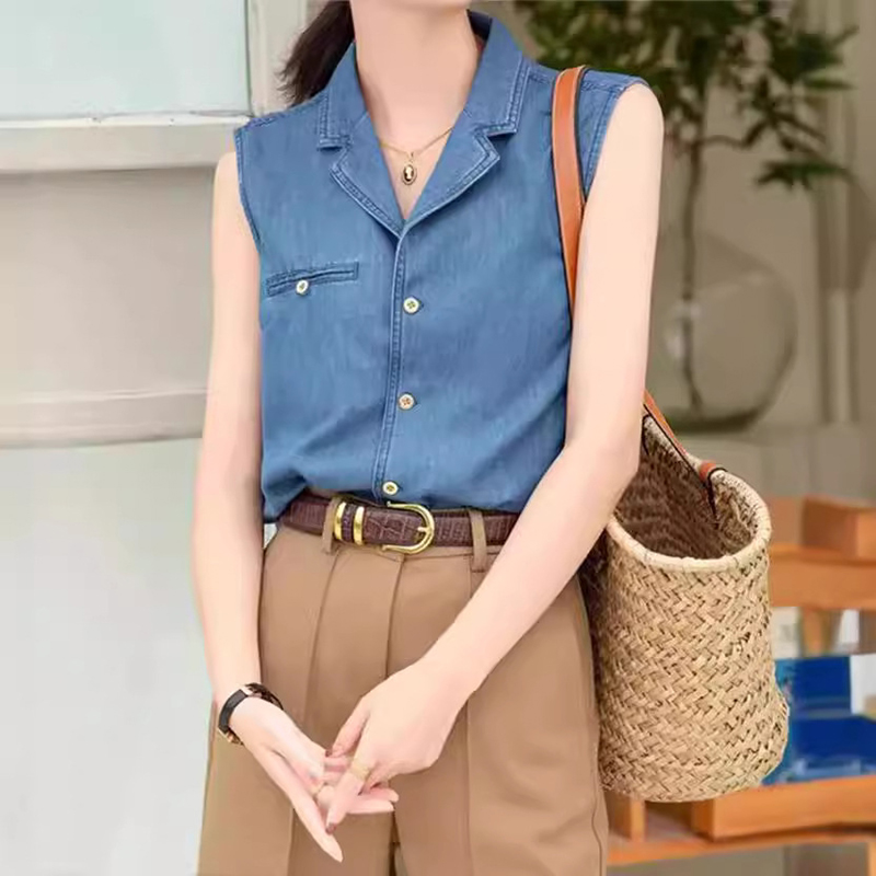 復古時尚牛仔無袖馬甲上衣