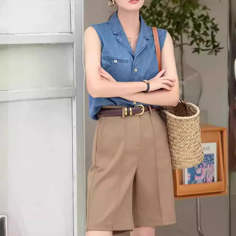 復古時尚牛仔無袖馬甲上衣