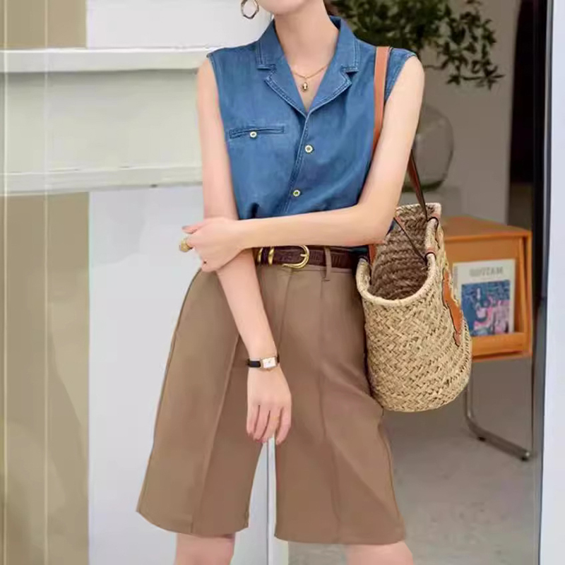 復古時尚牛仔無袖馬甲上衣