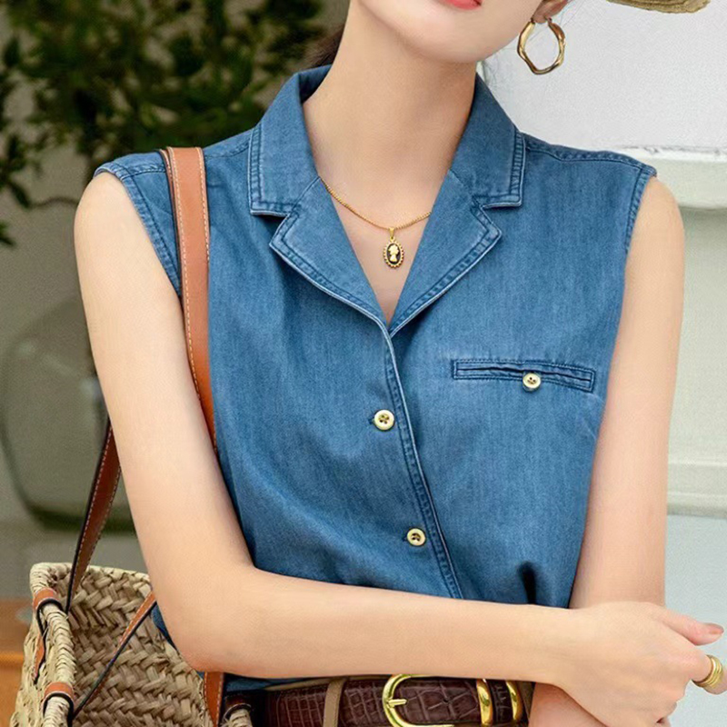 復古時尚牛仔無袖馬甲上衣