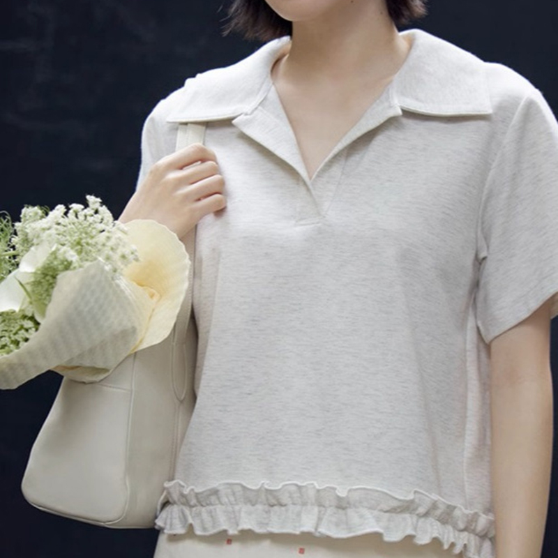 韓系polo領休閒蕾絲短T卹
