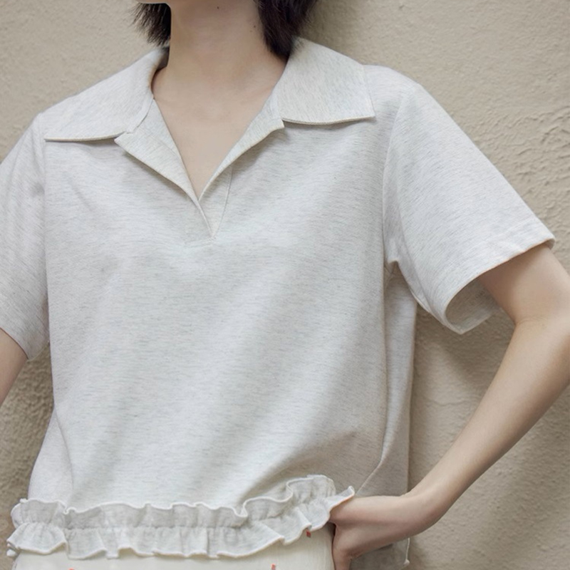 韓系polo領休閒蕾絲短T卹