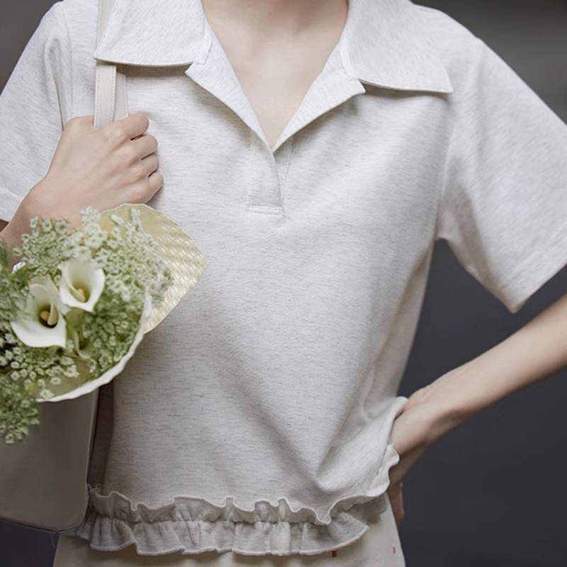 韓系polo領休閒蕾絲短T卹