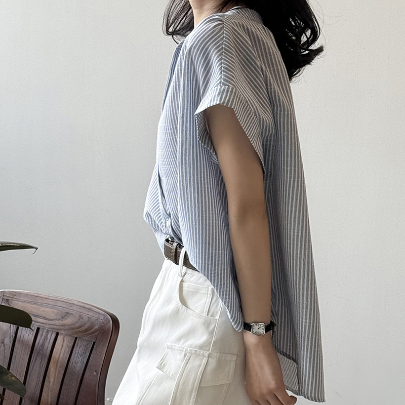 日系簡約小眾條紋短袖襯衫