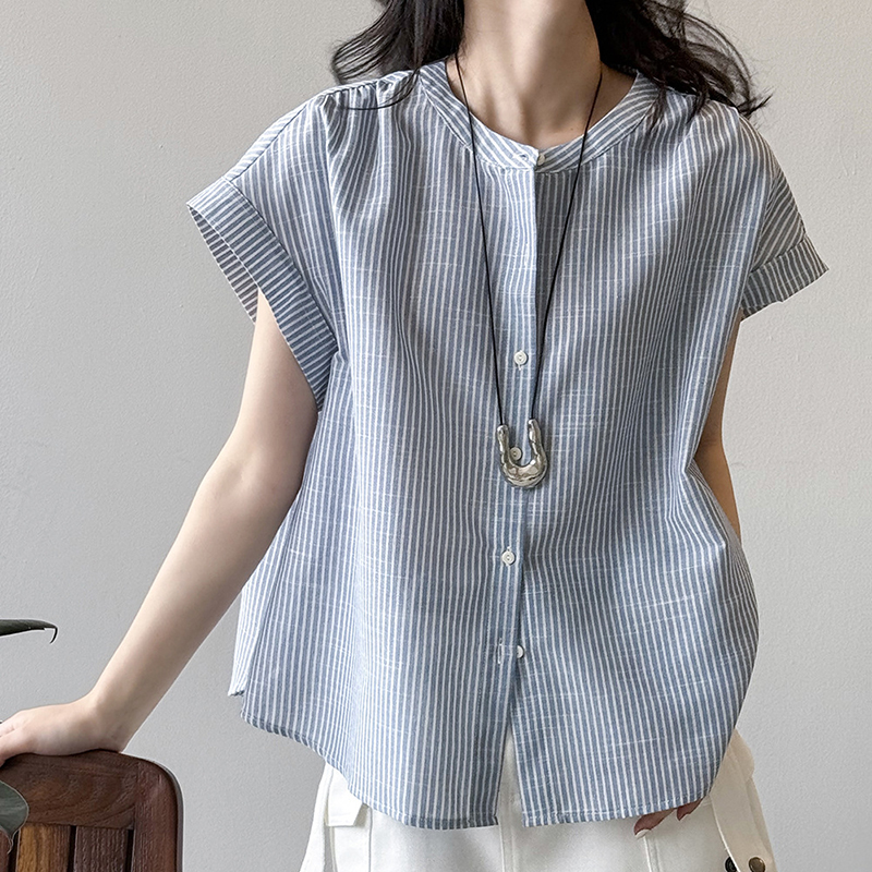 日系簡約小眾條紋短袖襯衫
