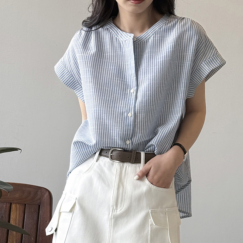 日系簡約小眾條紋短袖襯衫