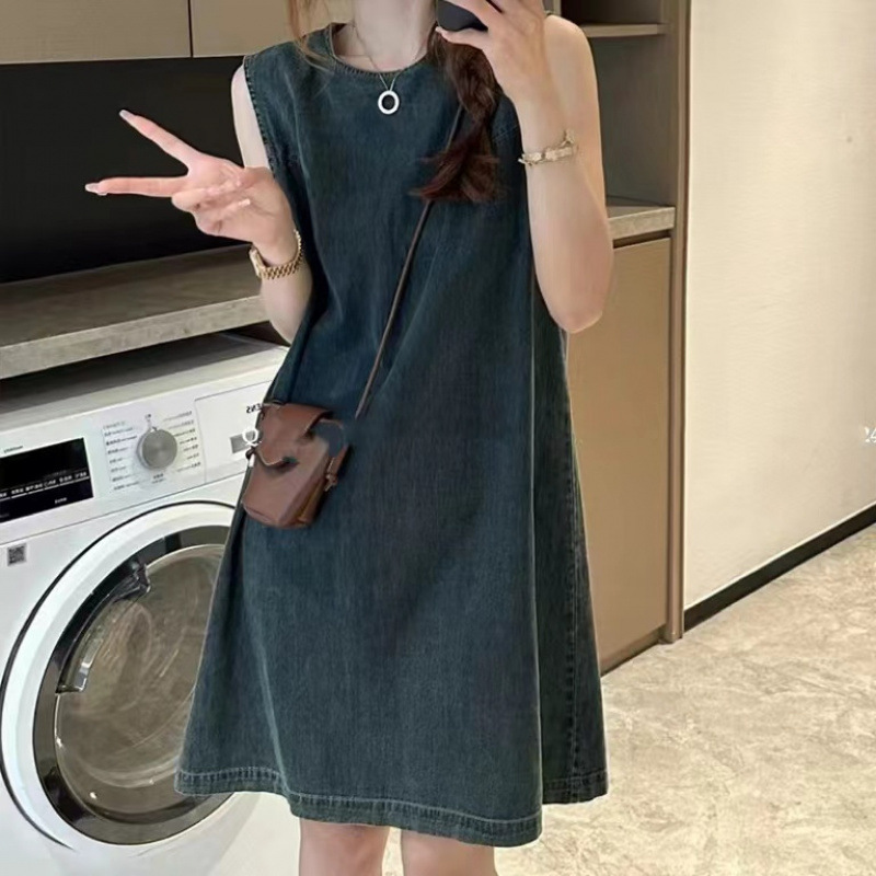 韓系減齡復古無袖牛仔連身裙