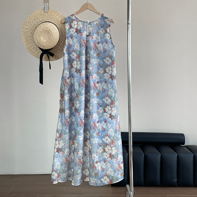 韓系絕美度假風印花背心洋裝