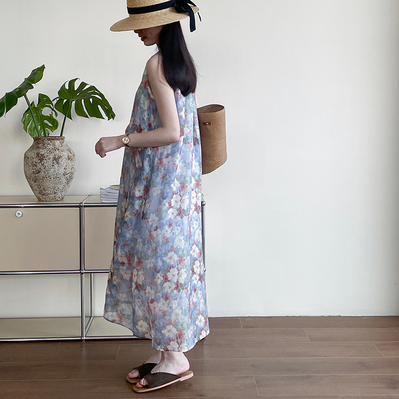 韓系絕美度假風印花背心洋裝