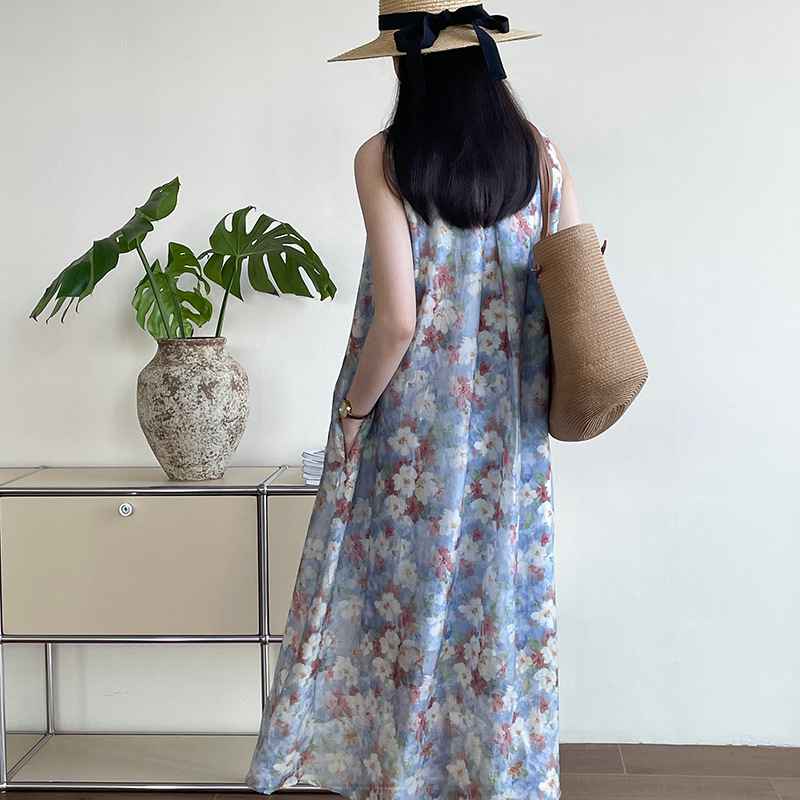 韓系絕美度假風印花背心洋裝