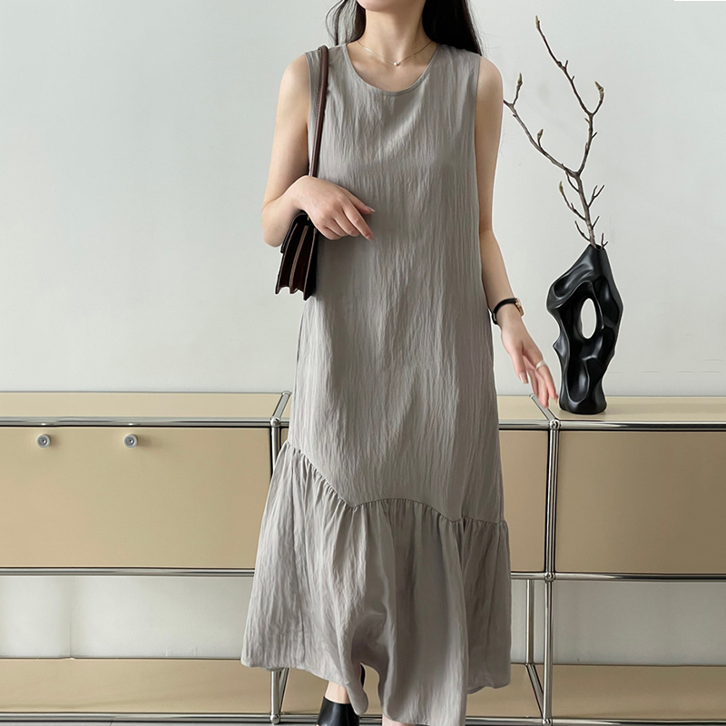 復古慵懶氣質小眾拼接背心連身裙