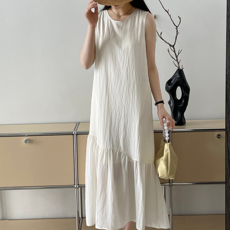 復古慵懶氣質小眾拼接背心連身裙