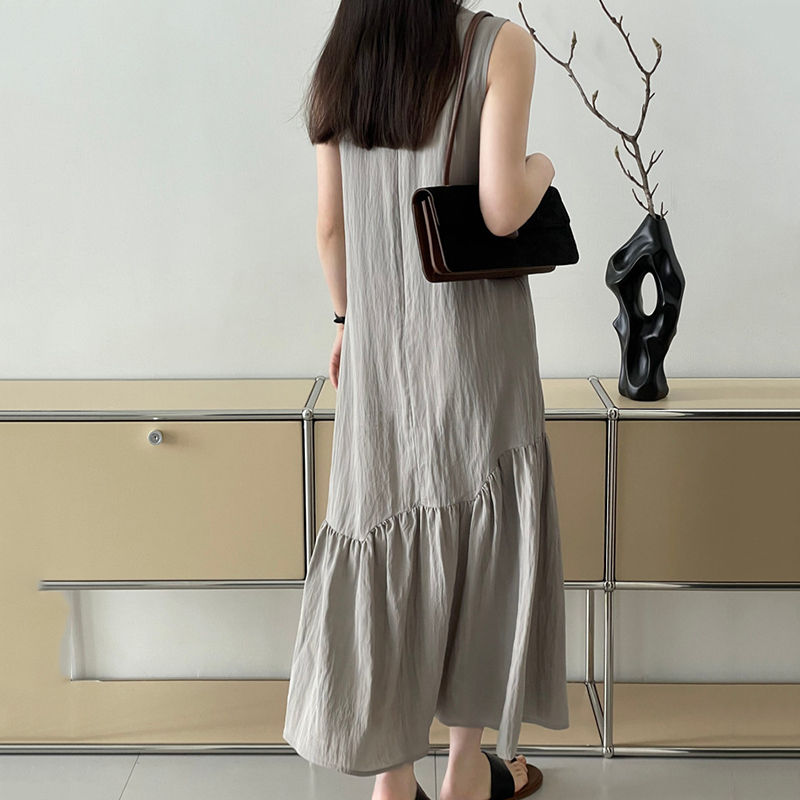 復古慵懶氣質小眾拼接背心連身裙