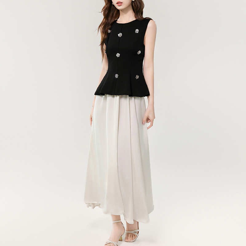 名媛氣質重工釘珠收腰顯瘦長兩款套裝裙