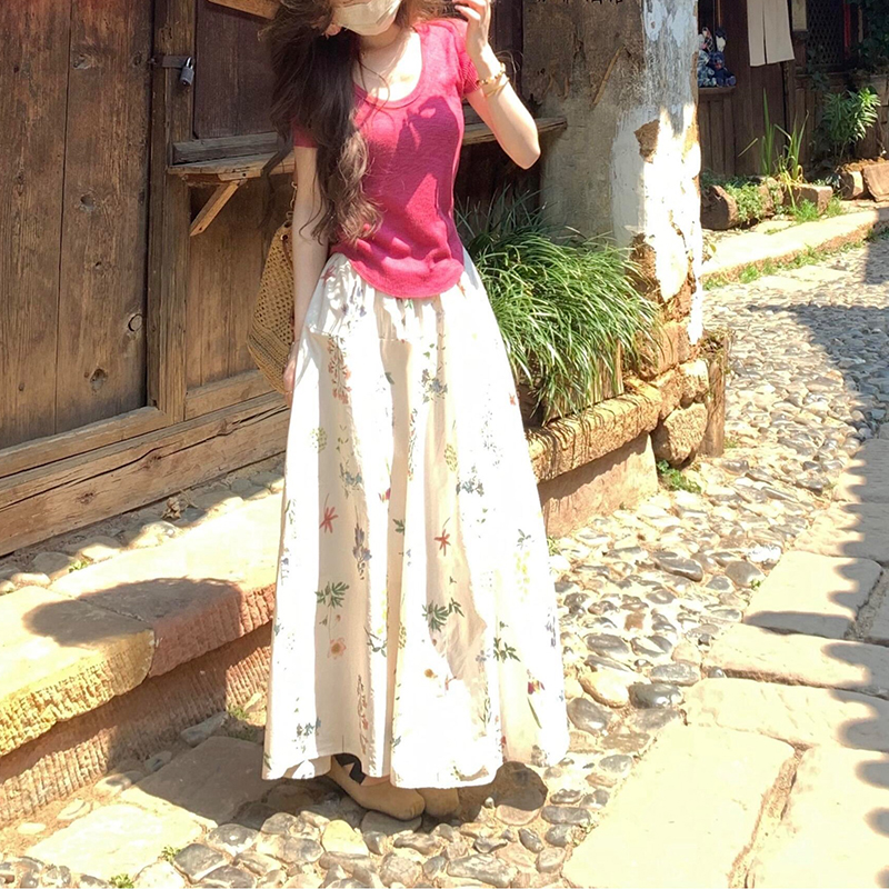 氣質溫柔風玫紅色上衣+半身裙兩件套裝