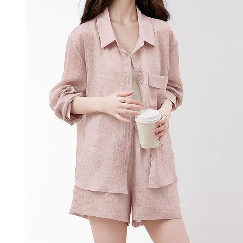 時尚減齡天絲襯衫短褲防曬三件套