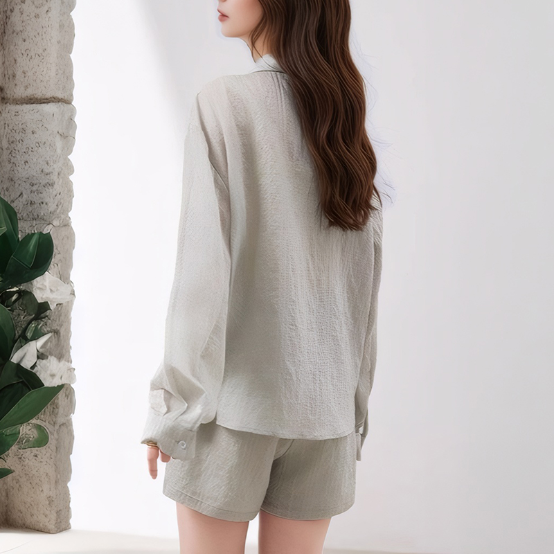 時尚減齡天絲襯衫短褲防曬三件套