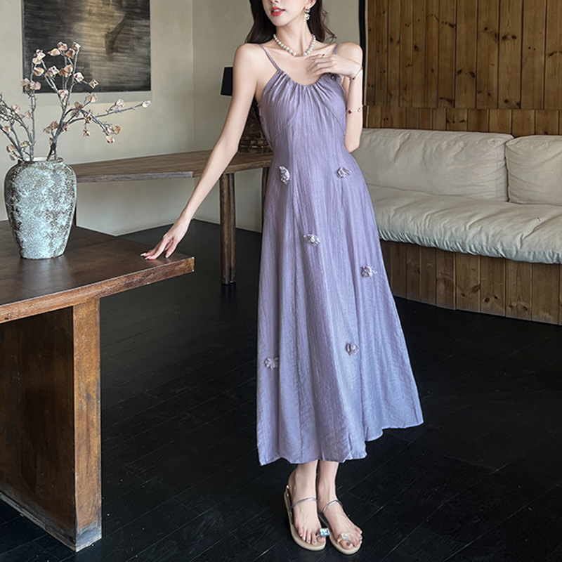 優雅淑女立體花朵吊帶裙+防曬罩衫套裝