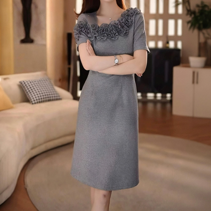 韓系時尚減齡立體花朵t卹裙+網紗裙兩件套