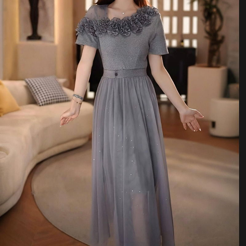 韓系時尚減齡立體花朵t卹裙+網紗裙兩件套