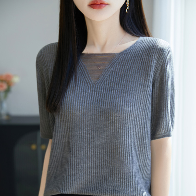 設計感流蘇V領短袖針織衫（6色）