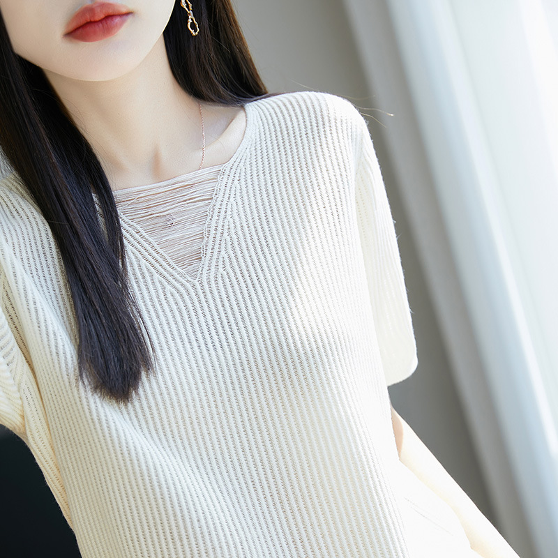 設計感流蘇V領短袖針織衫（6色）