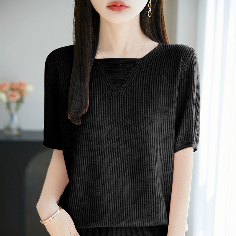 設計感流蘇V領短袖針織衫（6色）