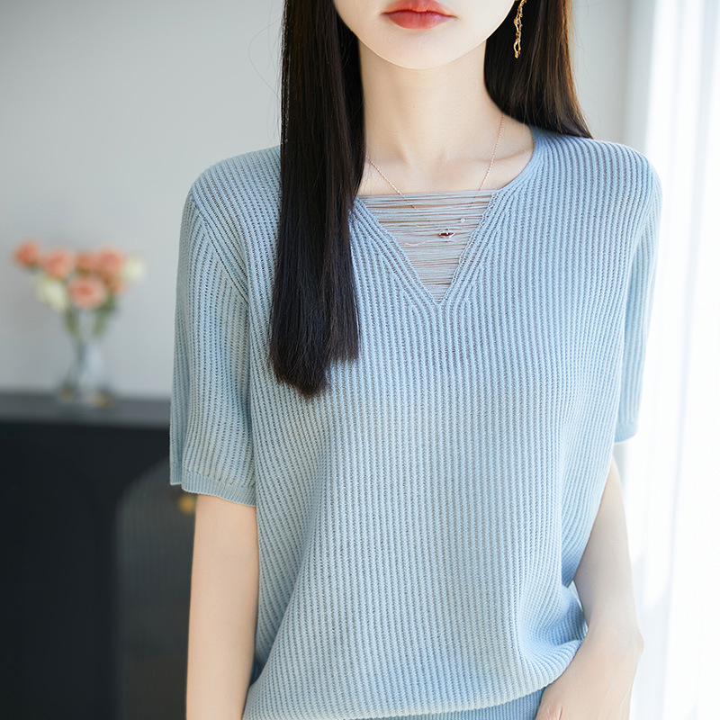 設計感流蘇V領短袖針織衫（6色）