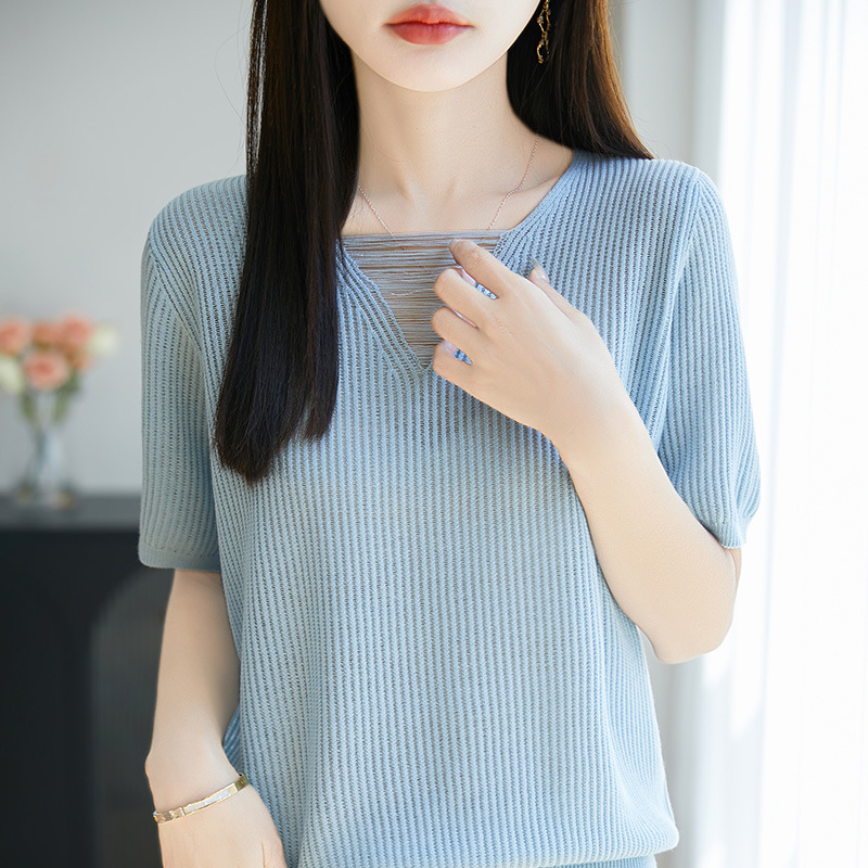 設計感流蘇V領短袖針織衫（6色）