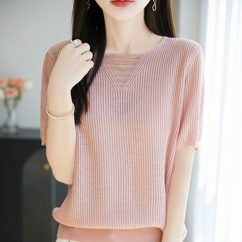 設計感流蘇V領短袖針織衫（6色）