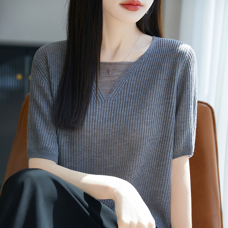 設計感流蘇V領短袖針織衫（6色）