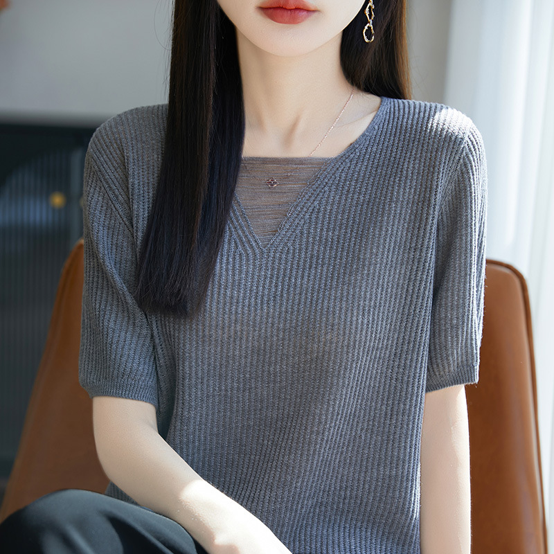 設計感流蘇V領短袖針織衫（6色）