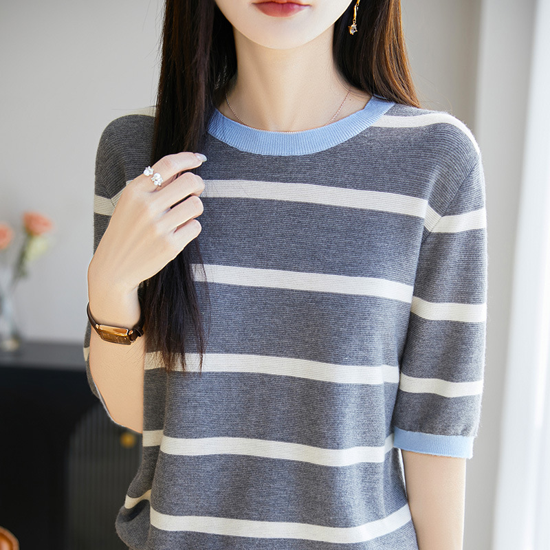 韓系減齡撞色條紋短袖針織衫(4色)