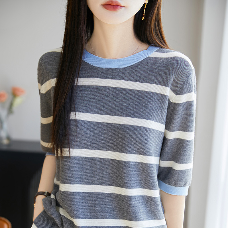 韓系減齡撞色條紋短袖針織衫(4色)