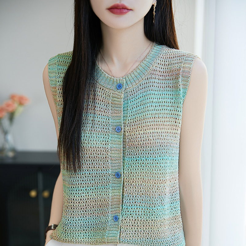 時尚彩線鏤空洋氣小衫針織背心(4色)