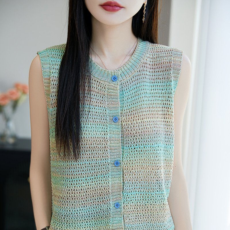 時尚彩線鏤空洋氣小衫針織背心(4色)