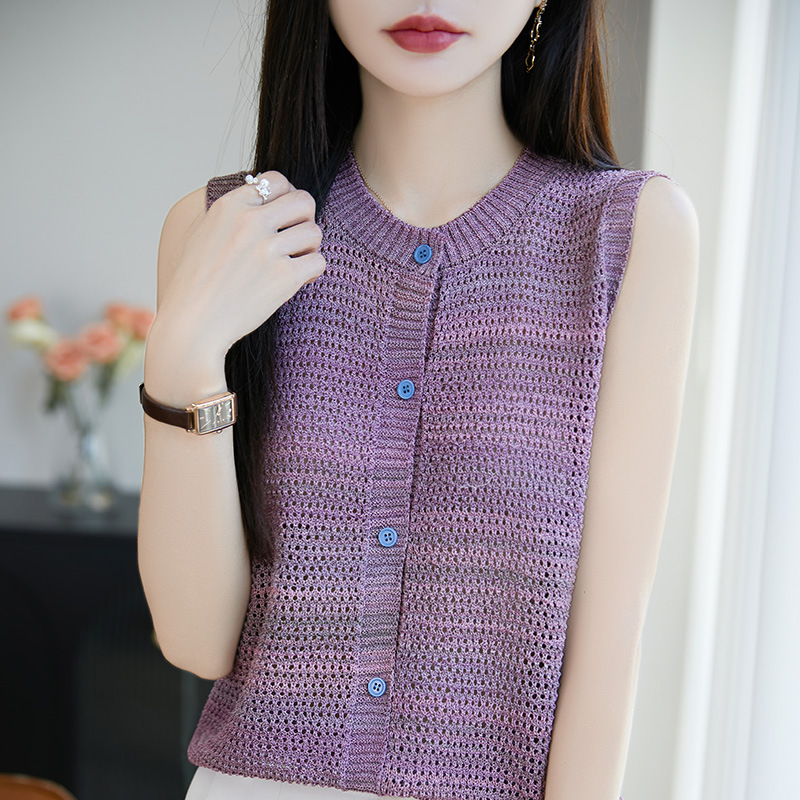 時尚彩線鏤空洋氣小衫針織背心(4色)