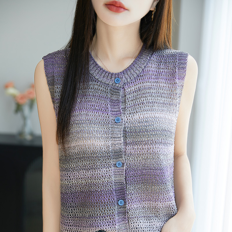 時尚彩線鏤空洋氣小衫針織背心(4色)