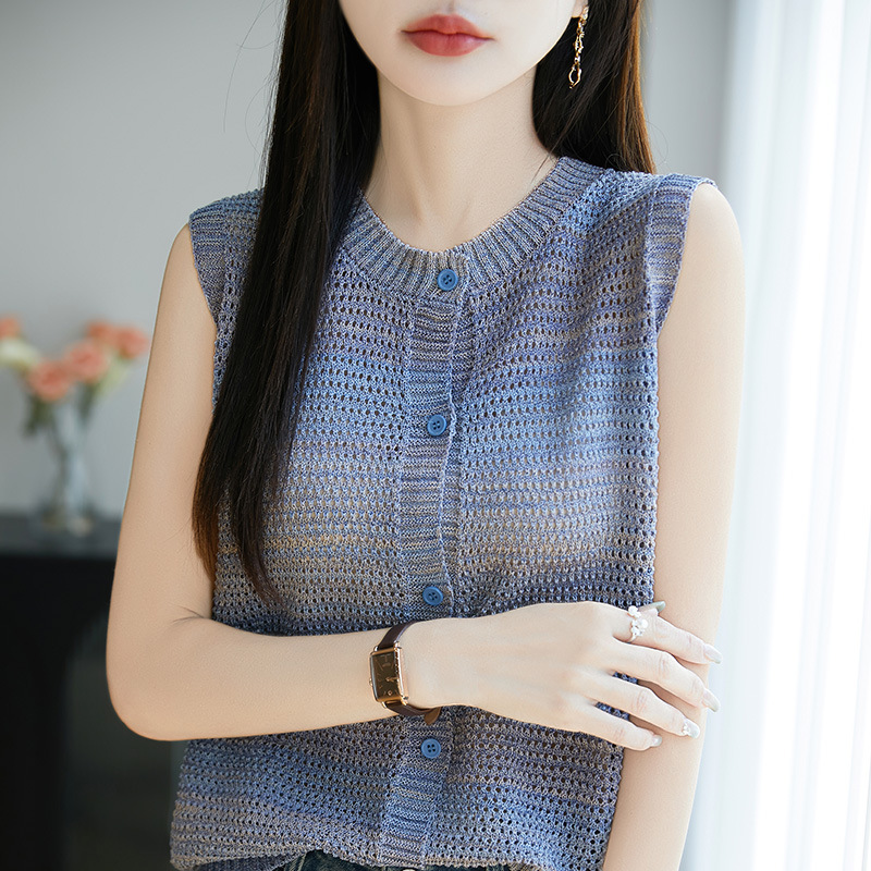 時尚彩線鏤空洋氣小衫針織背心(4色)