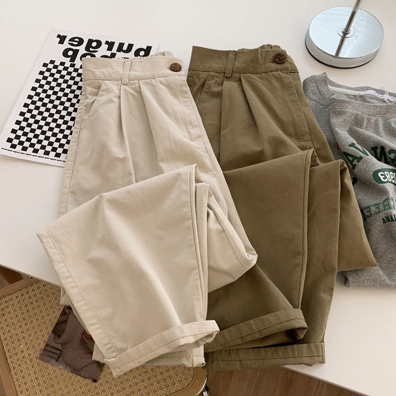 日系休閒工裝褲直筒褲九分哈倫褲