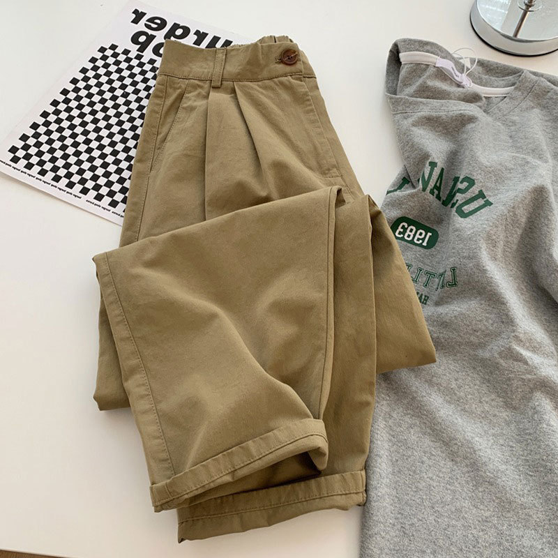 日系休閒工裝褲直筒褲九分哈倫褲