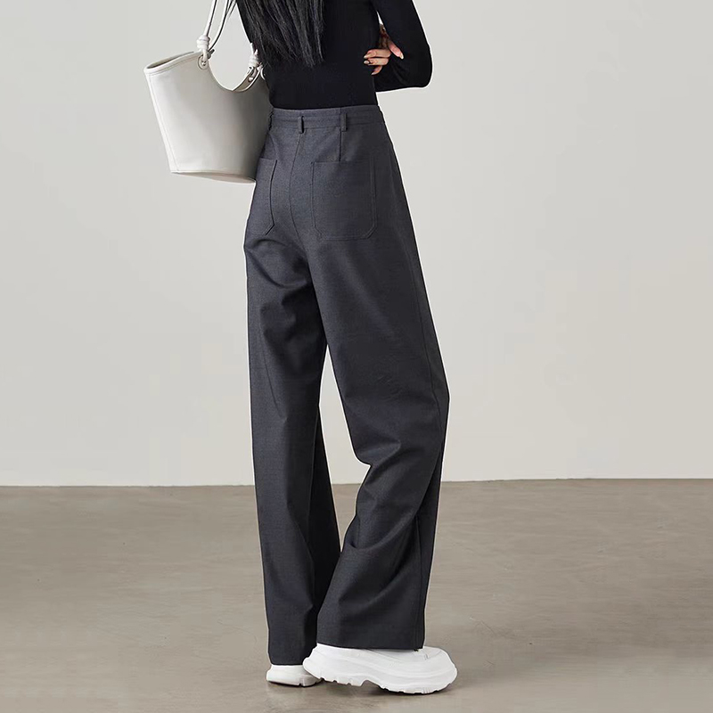 韓版設計感通勤高腰直筒西裝休閒褲（3色）