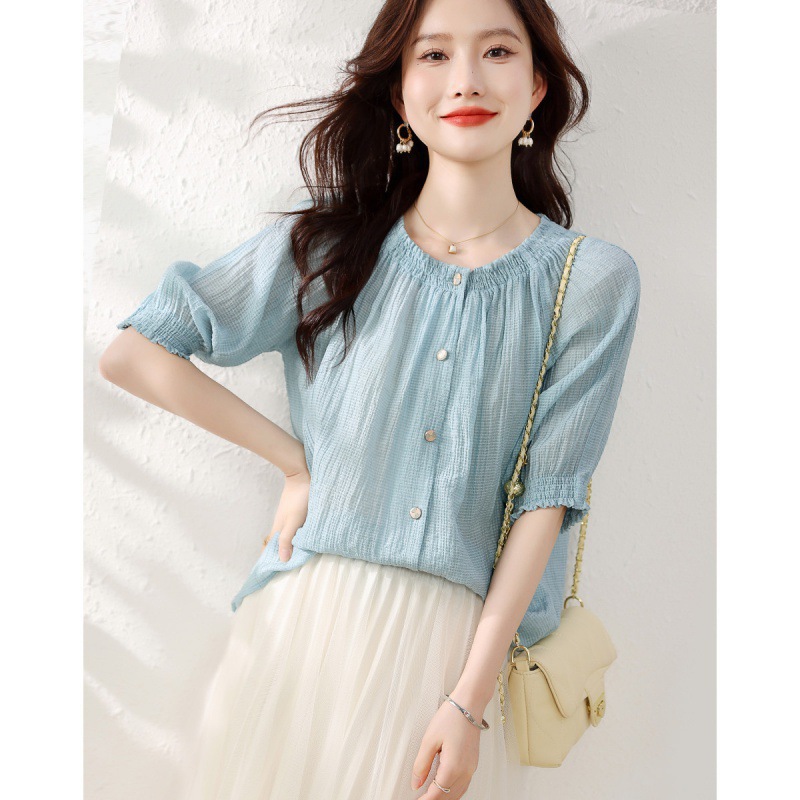 通勤氣質百搭女襯衫空氣感泡泡紗燈籠袖襯