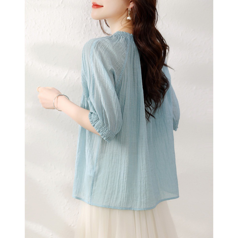 通勤氣質百搭女襯衫空氣感泡泡紗燈籠袖襯