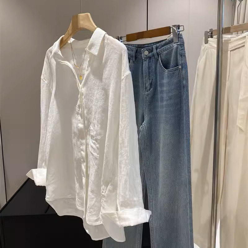 100%亞麻寬鬆透氣鬆弛輪廓休閒襯衫（4色）