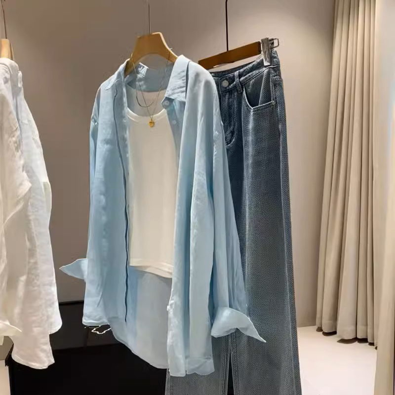 100%亞麻寬鬆透氣鬆弛輪廓休閒襯衫（4色）