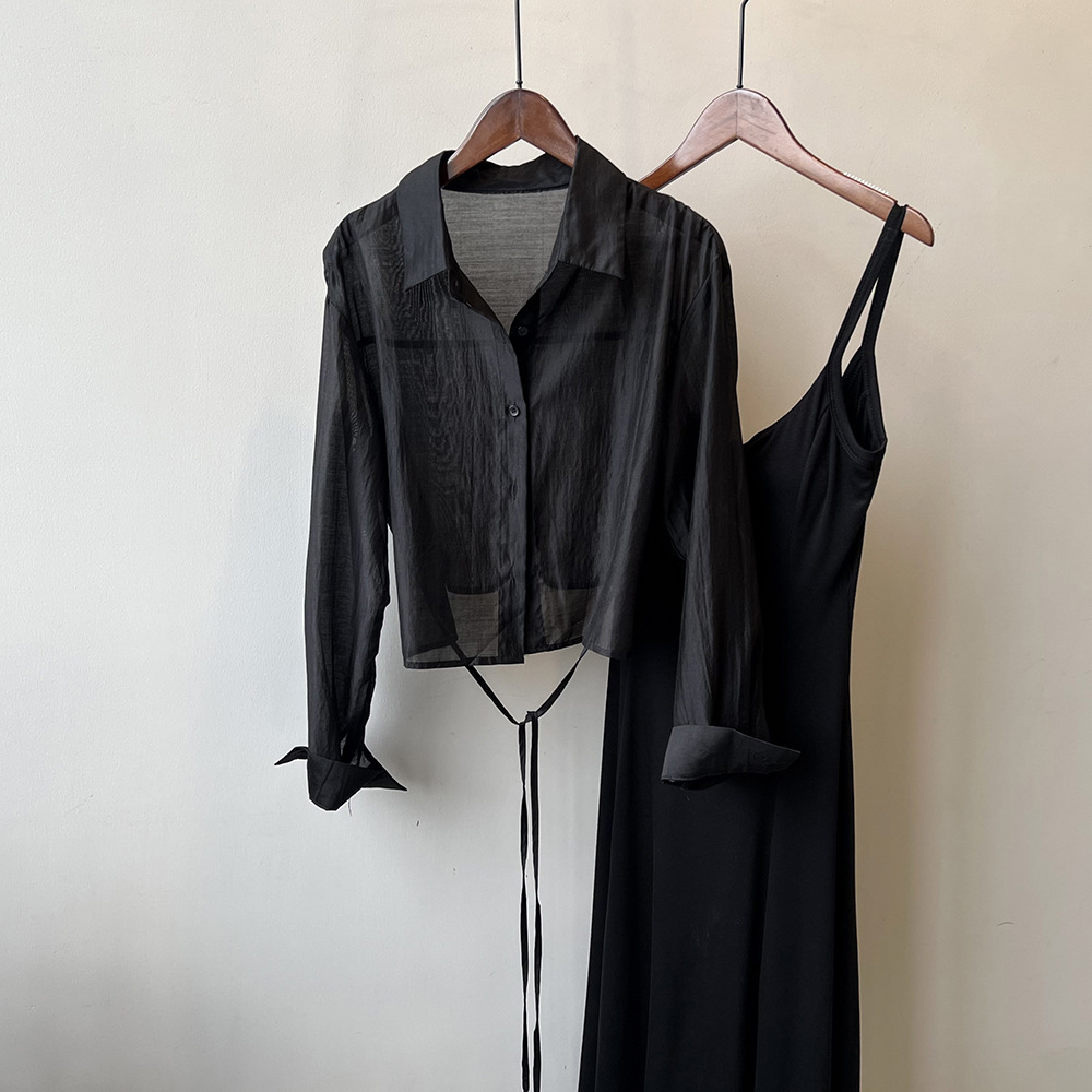 設計感短版背繫帶防曬襯衫（3色）