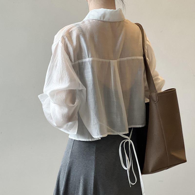 設計感短版背繫帶防曬襯衫（3色）