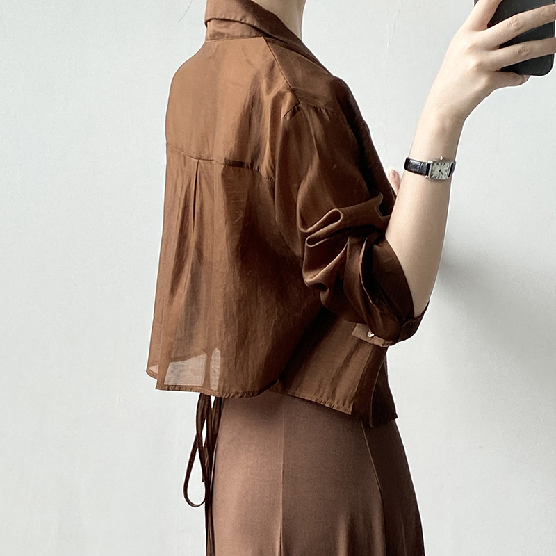 設計感短版背繫帶防曬襯衫（3色）